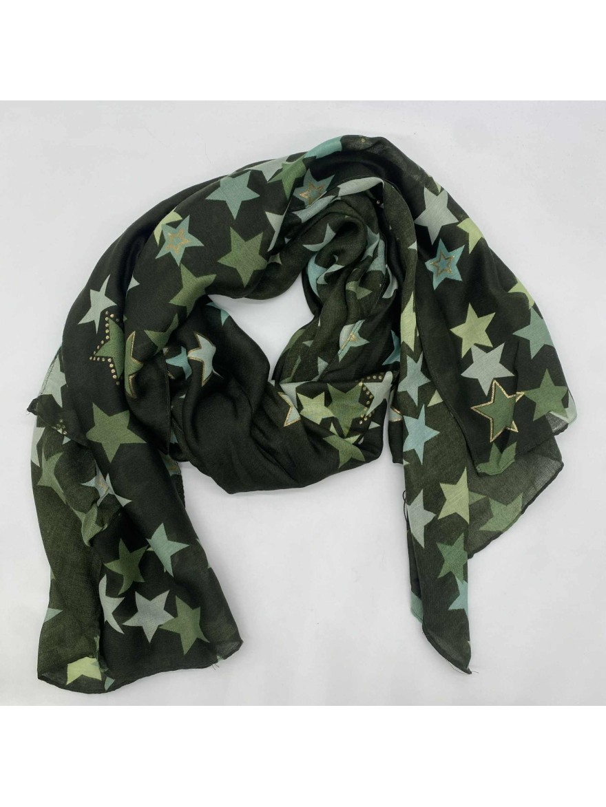 Foulard léger à motif étoilé vert kaki | Marina & Paloma
