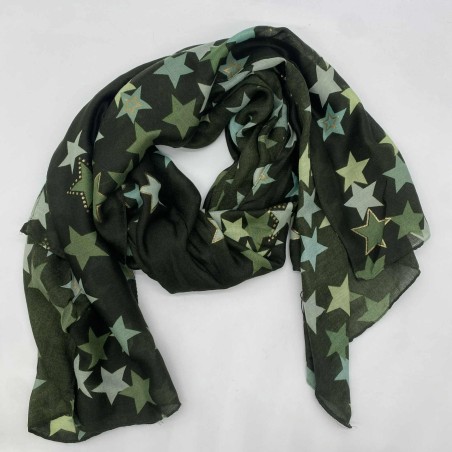 Foulard léger à motif étoilé vert kaki | Marina & Paloma
