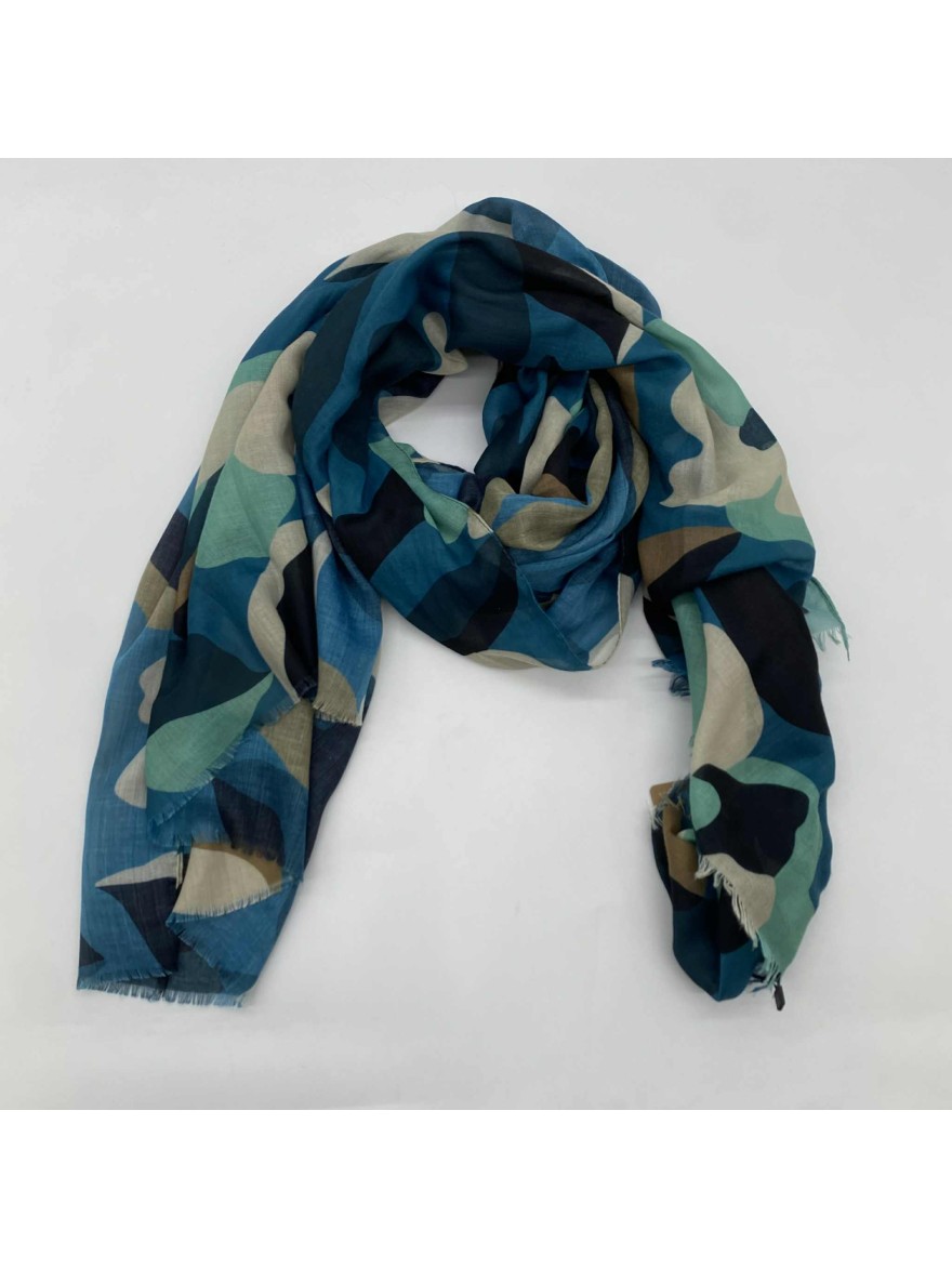 Foulard camouflage abstrait bleu et beige | Marina & Paloma