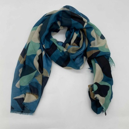 Foulard camouflage abstrait bleu et beige | Marina & Paloma