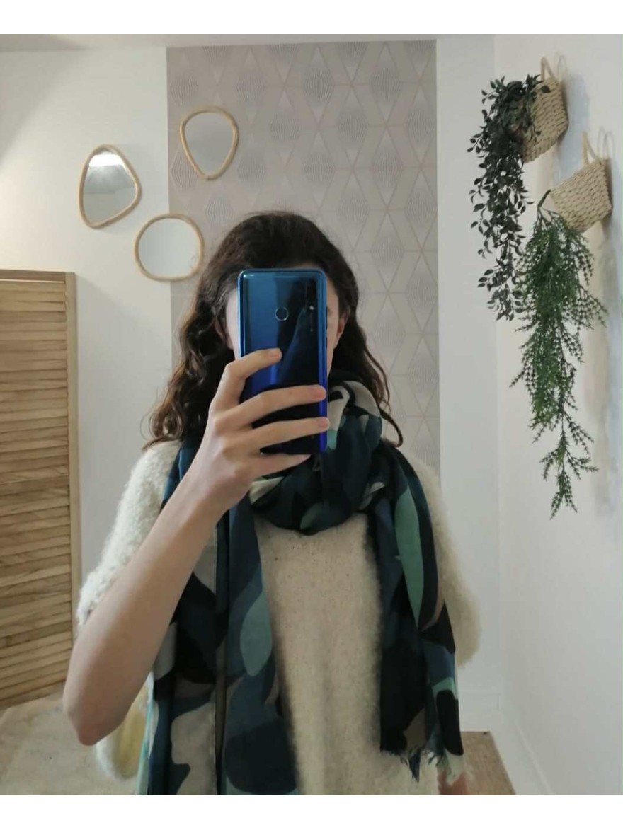 Foulard camouflage abstrait bleu et beige | Marina & Paloma