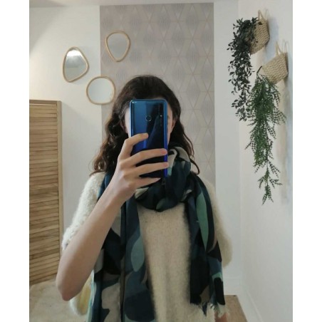 Foulard camouflage abstrait bleu et beige | Marina & Paloma