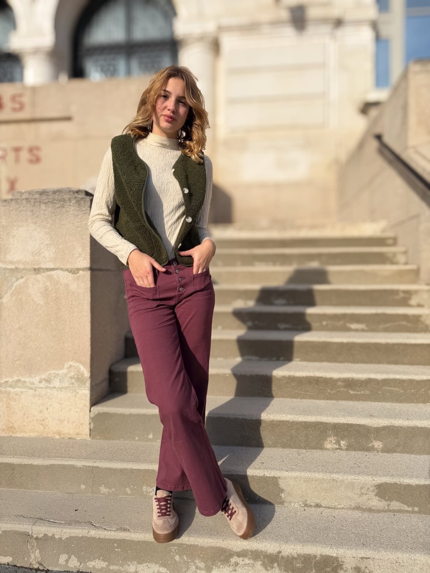 Gilet Maelle Sans Manche – Sherpa Kaki Chaleureux | Marina & Paloma