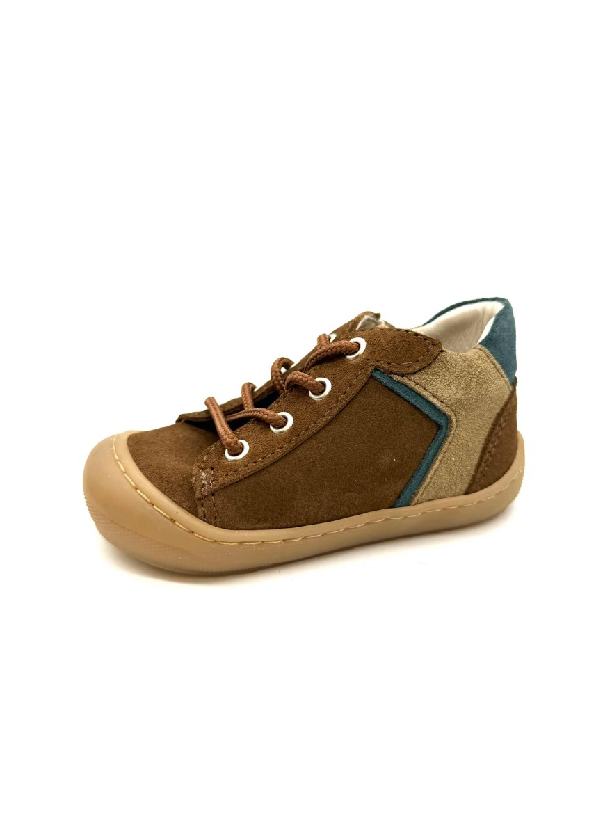 Bellamy Bobi | Bottillons Enfant en Suédine Marron & Accents Bleu Pétrole