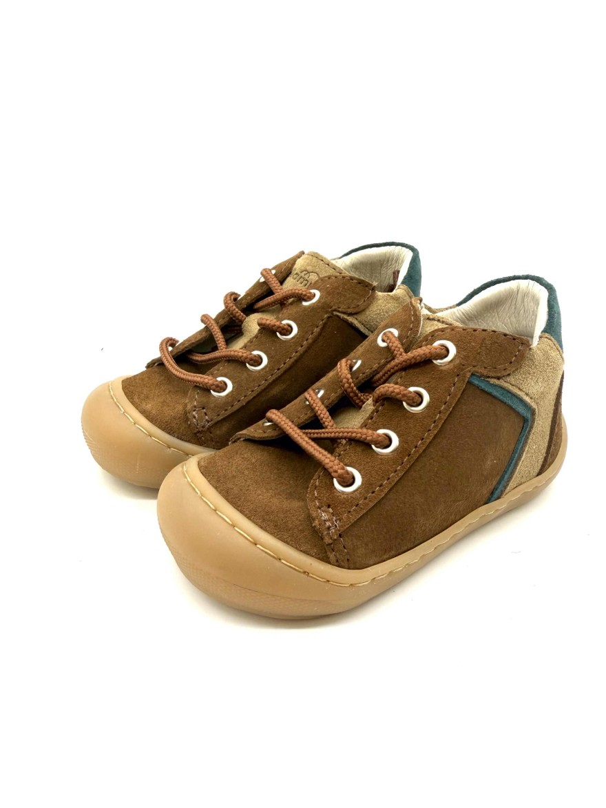 Bellamy Bobi | Bottillons Enfant en Suédine Marron & Accents Bleu Pétrole