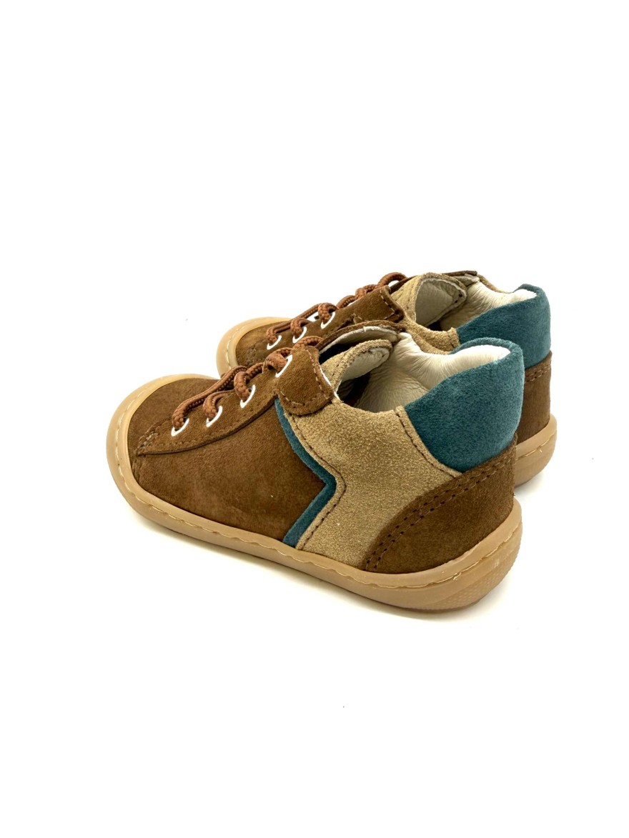 Bellamy Bobi | Bottillons Enfant en Suédine Marron & Accents Bleu Pétrole