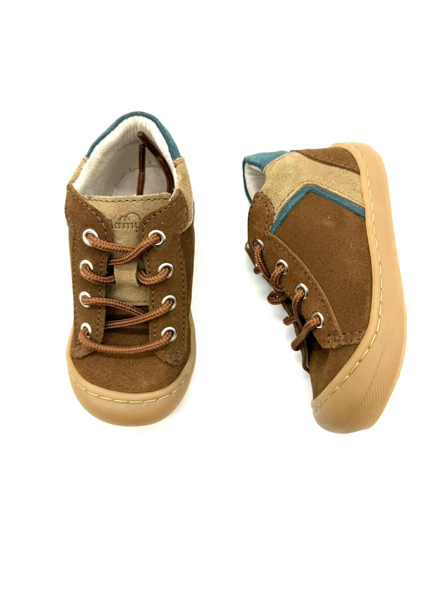 Bellamy Bobi | Bottillons Enfant en Suédine Marron & Accents Bleu Pétrole