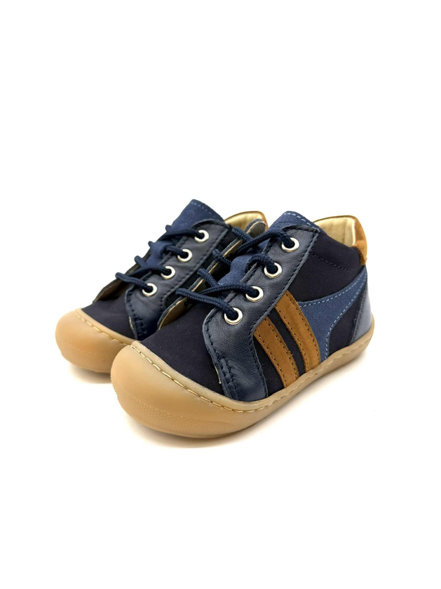 Bellamy Lilian | Bottillons Garçon Bleu Marine & Marron | Baskets Montantes Enfant