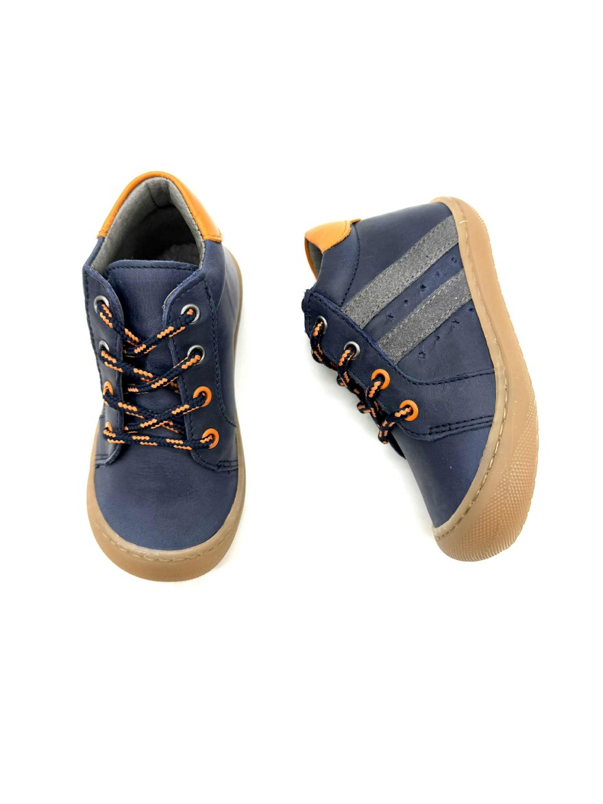 Bellamy Denim | Baskets Montantes Bleu Marine & Orange | Chaussures Enfant