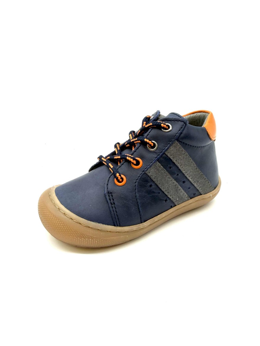 Bellamy Denim | Baskets Montantes Bleu Marine & Orange | Chaussures Enfant