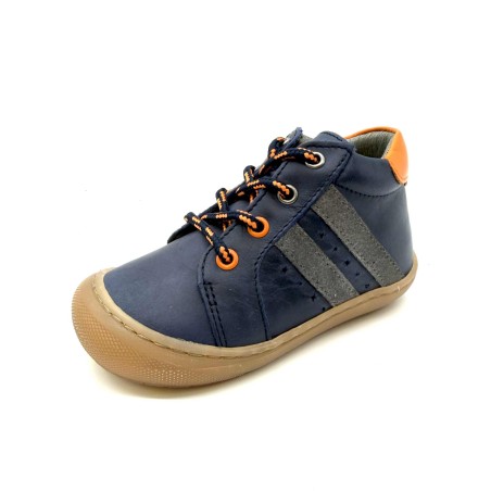 Bellamy Denim | Baskets Montantes Bleu Marine & Orange | Chaussures Enfant