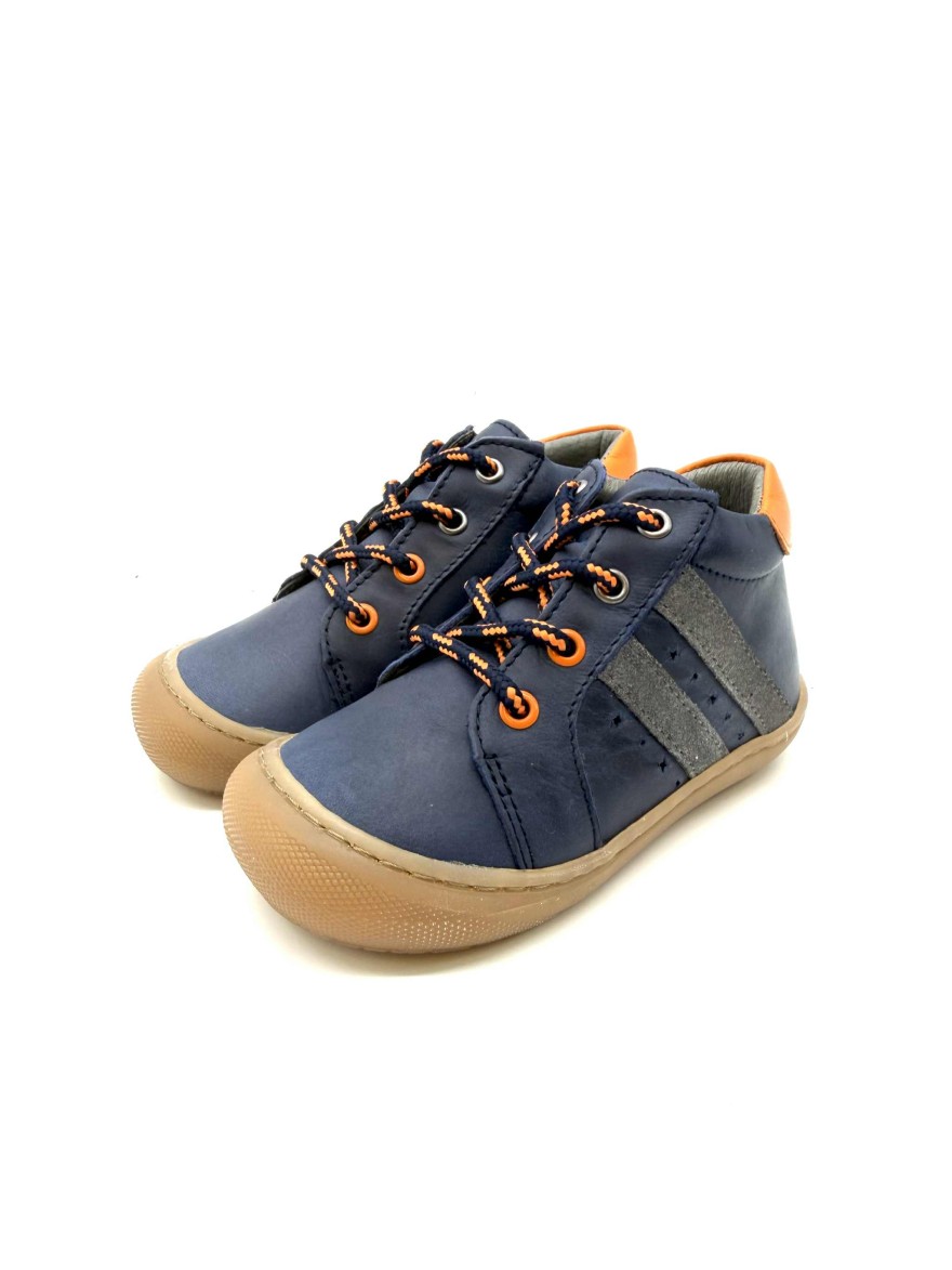 Bellamy Denim | Baskets Montantes Bleu Marine & Orange | Chaussures Enfant