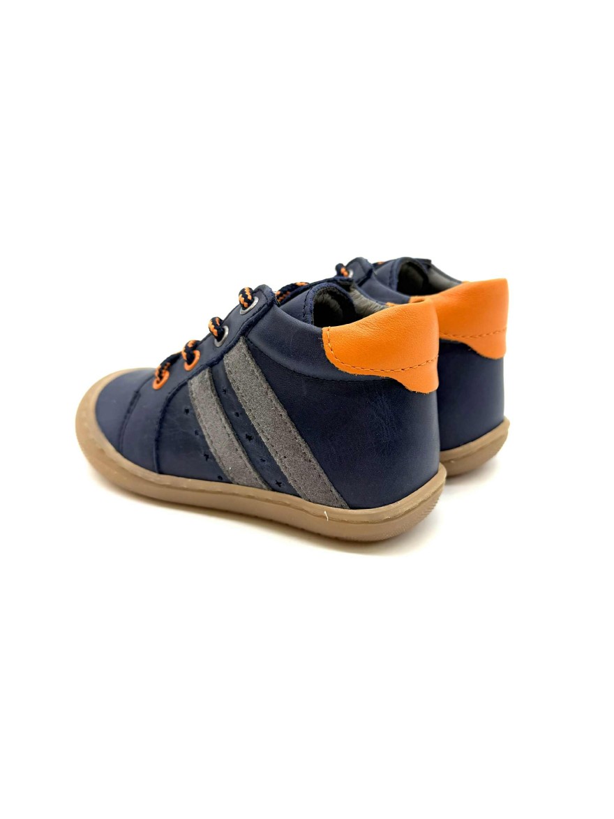 Bellamy Denim | Baskets Montantes Bleu Marine & Orange | Chaussures Enfant