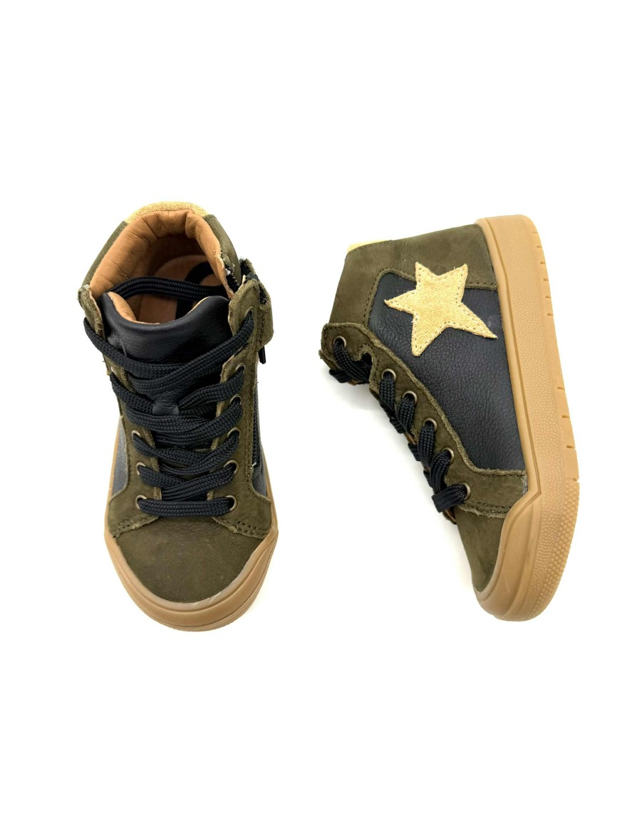 Basket Ilano Bellamy | Baskets Montantes Vert Olive & Noir | Chaussures Enfant