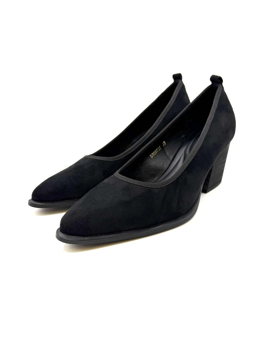 Escarpin à Talon Effet Velours | Noir Suédine | Confort et Élégance