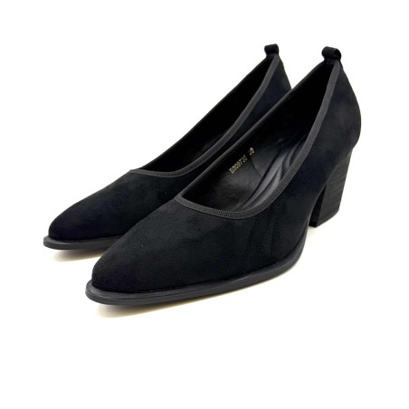 Escarpin à Talon Effet Velours | Noir Suédine | Confort et Élégance