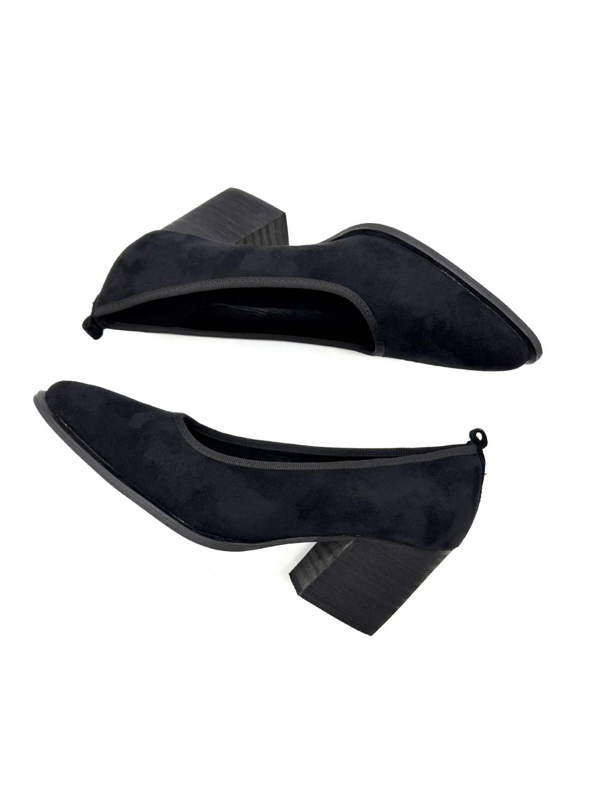 Escarpin à Talon Effet Velours | Noir Suédine | Confort et Élégance