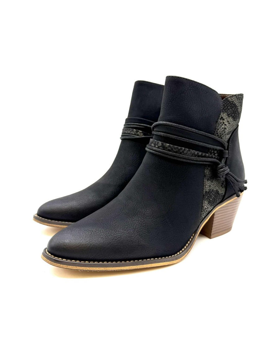 Bottine Effet Tiag Lady Glory | Noir Texturé à Talon Moyen | Chic et Originale