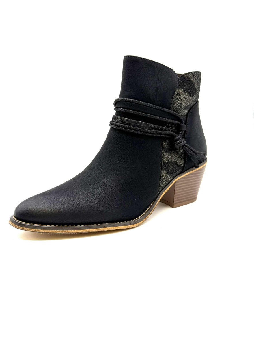 Bottine Effet Tiag Lady Glory | Noir Texturé à Talon Moyen | Chic et Originale