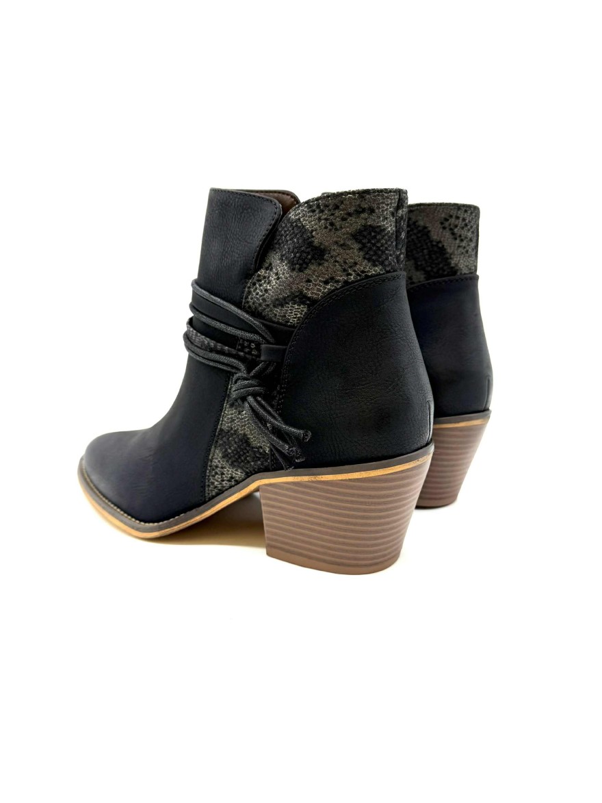 Bottine Effet Tiag Lady Glory | Noir Texturé à Talon Moyen | Chic et Originale