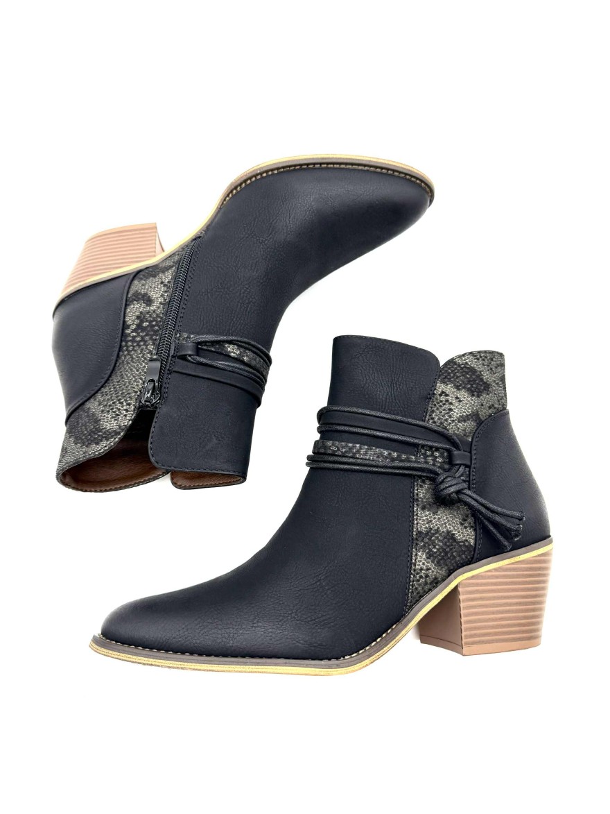 Bottine Effet Tiag Lady Glory | Noir Texturé à Talon Moyen | Chic et Originale