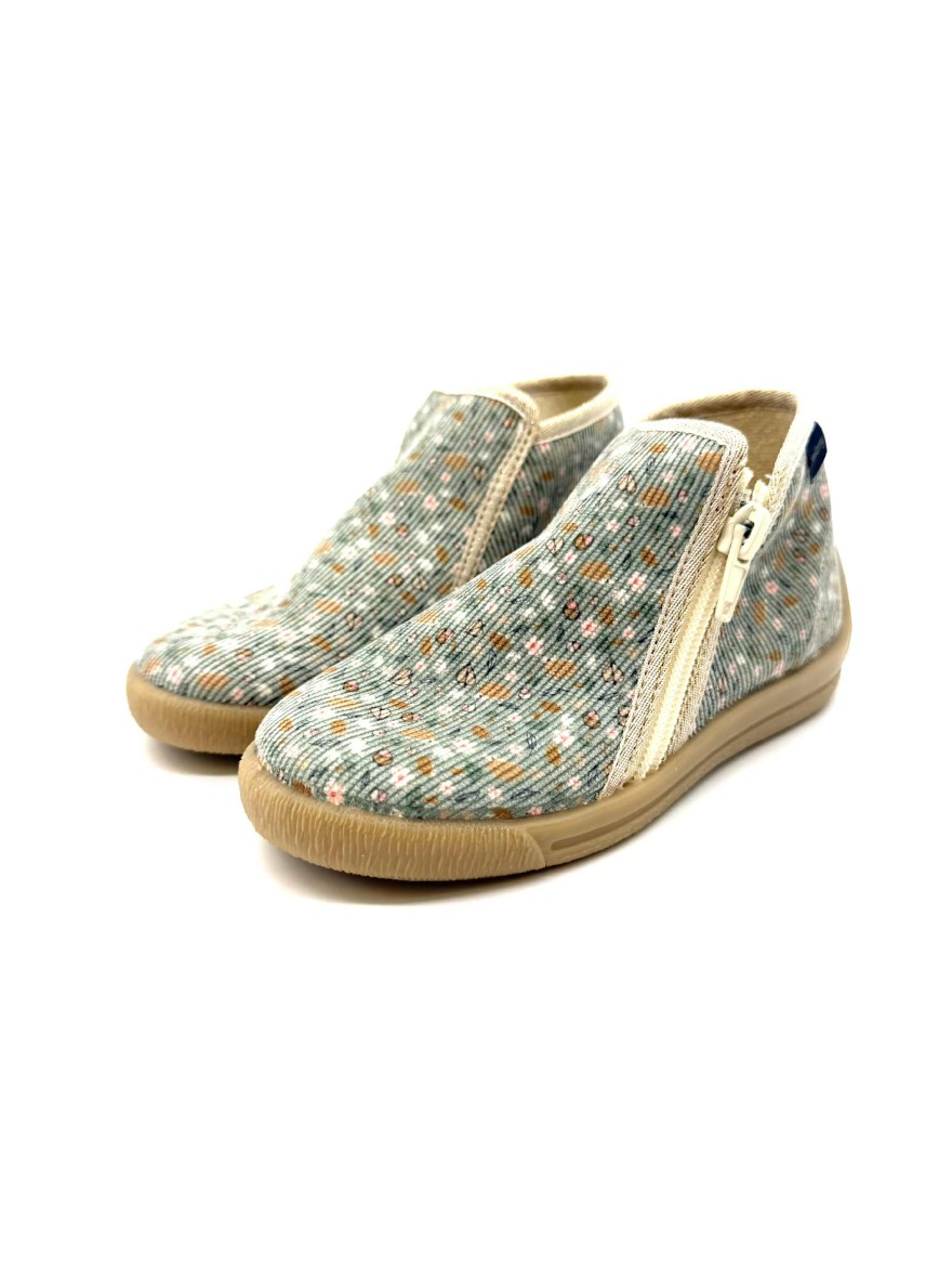 Chausson Bellamy Pomette Fille | Fleurs & Vert Tendre | Marina & Paloma