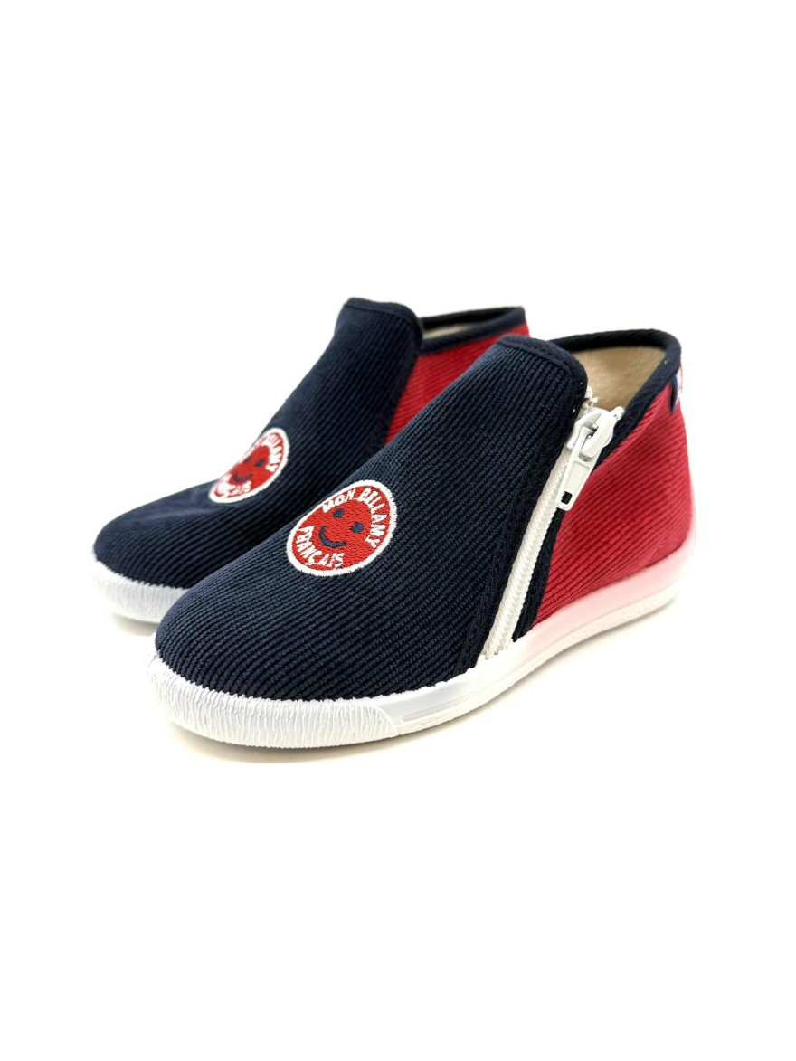 Chausson Bellamy Enfant | Velours Bleu Marine & Patch Sourire | Marina & Paloma