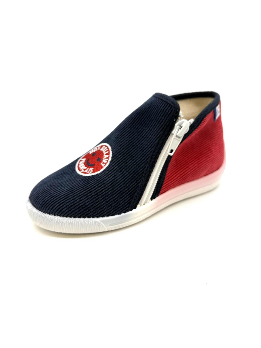 Chausson Bellamy Enfant | Velours Bleu Marine & Patch Sourire | Marina & Paloma