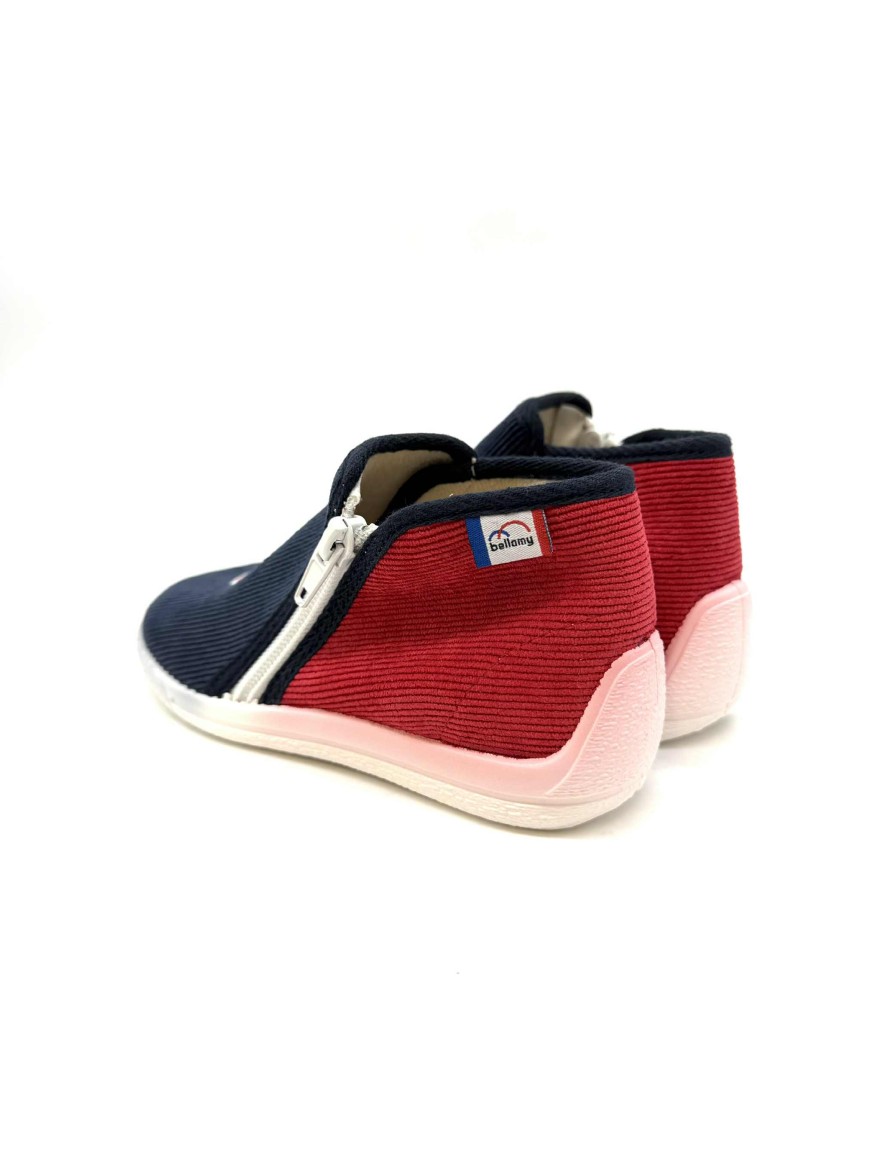 Chausson Bellamy Enfant | Velours Bleu Marine & Patch Sourire | Marina & Paloma