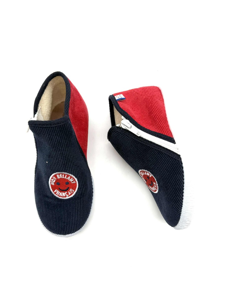 Chausson Bellamy Enfant | Velours Bleu Marine & Patch Sourire | Marina & Paloma
