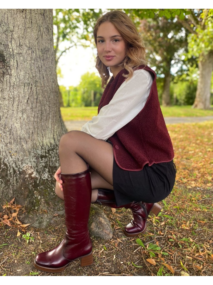 Botte Cristel Dorking D9339 bordeaux cuir plateforme | Marina & Paloma