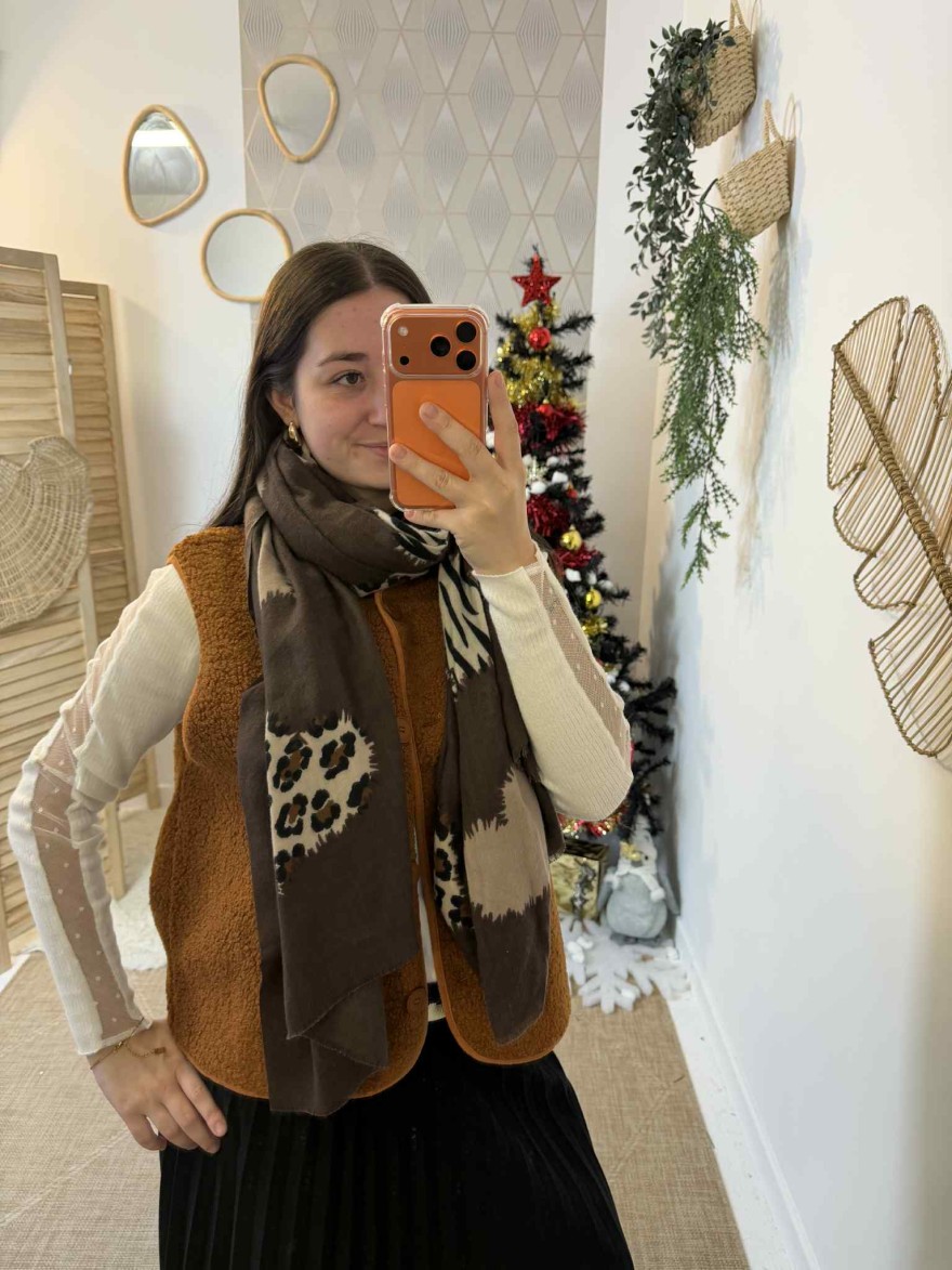 Écharpe Hiver Cœur femme | Marina & Paloma – Patchwork animalier