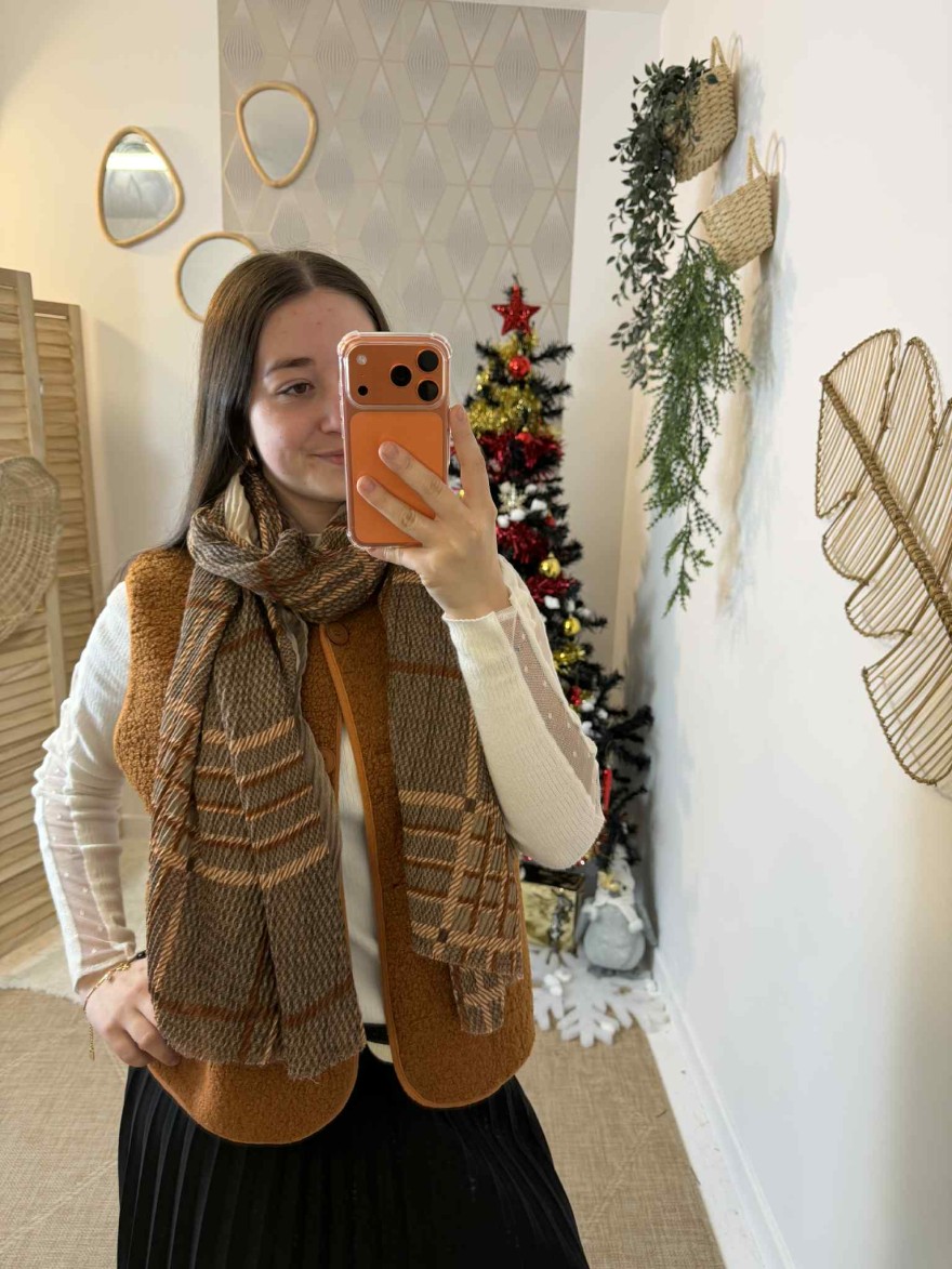 Foulard hiver carreaux femme | Écharpe cosy tartan automnal