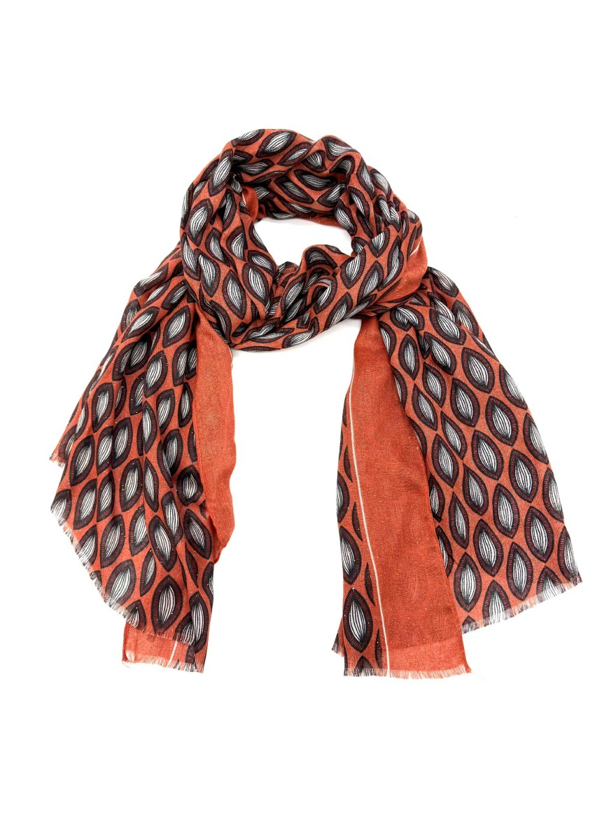 Foulard Hiver Femme – Feuillage graphique orangé intense | Marina & Paloma