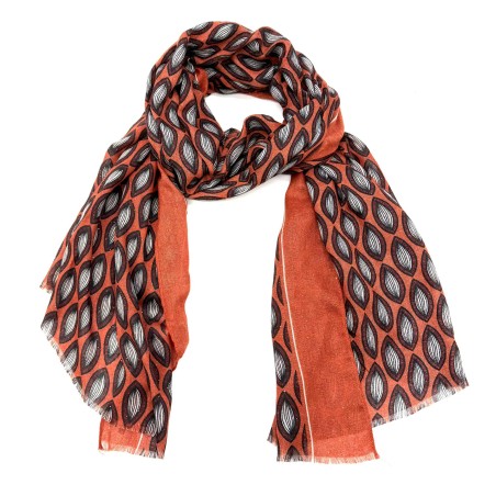 Foulard Hiver Femme – Feuillage graphique orangé intense | Marina & Paloma
