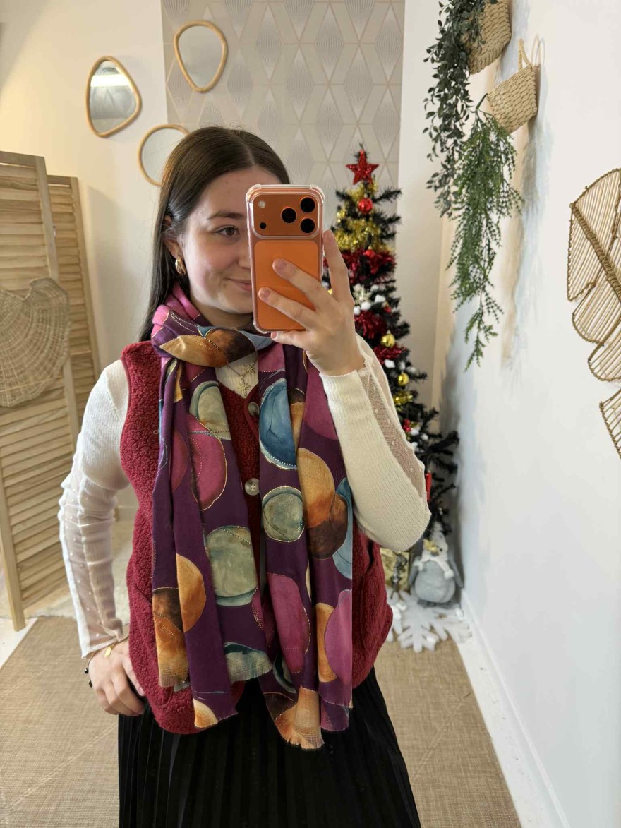 Foulard Hiver Femme – Cercles aquarellés violet | Marina & Paloma