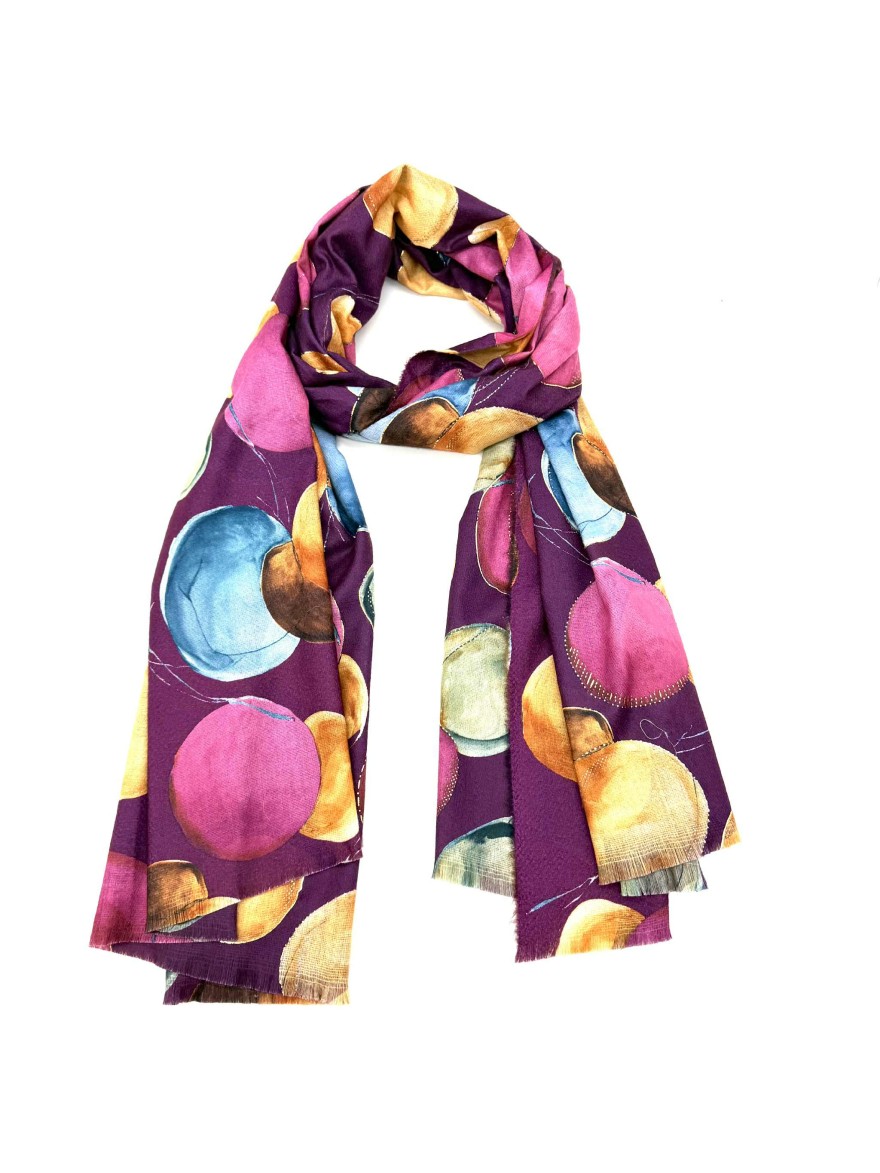Foulard Hiver Femme – Cercles aquarellés violet | Marina & Paloma