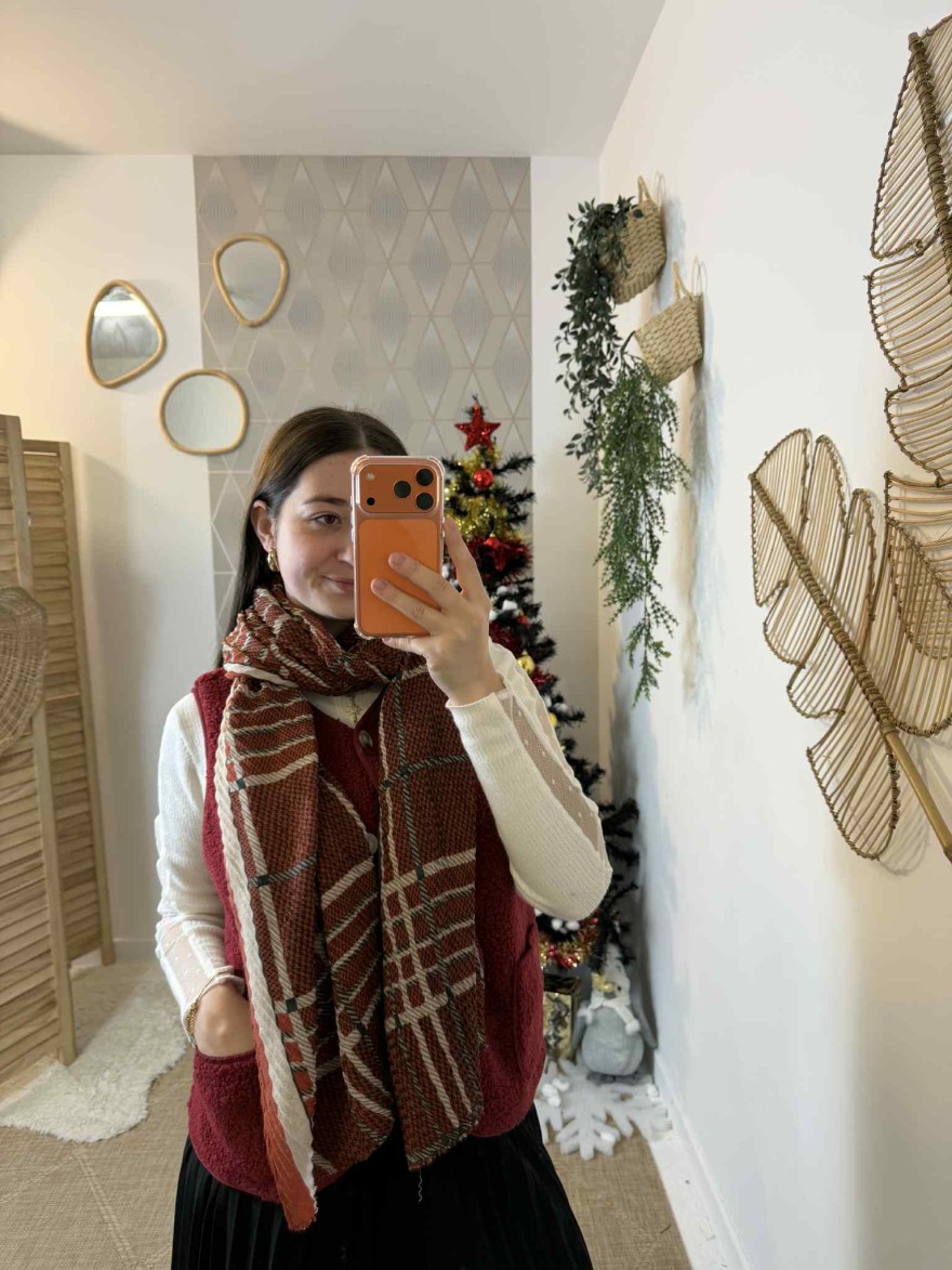 Foulard Hiver Femme – Géométrie texturée terreuse | Marina & Paloma