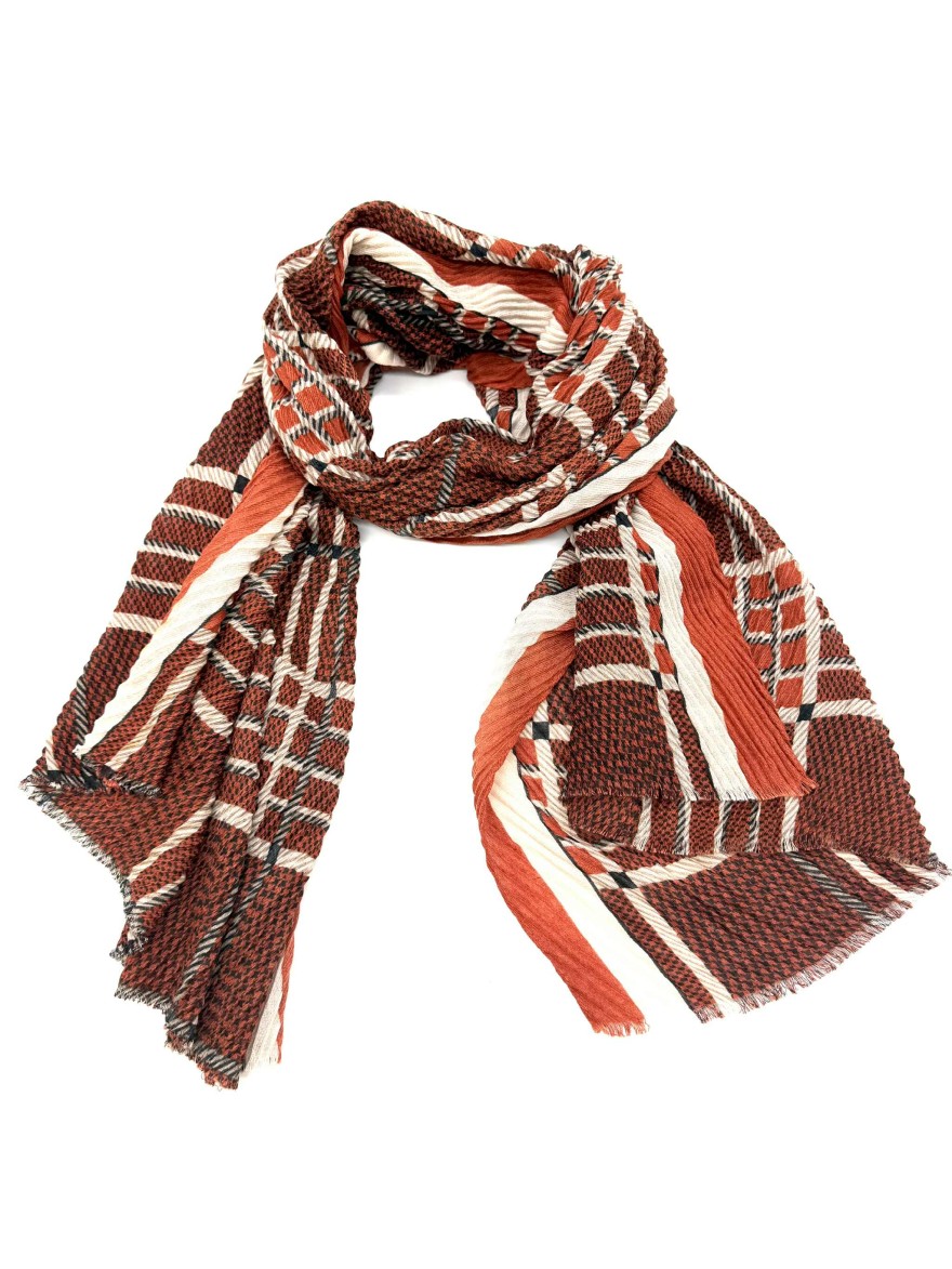 Foulard Hiver Femme – Géométrie texturée terreuse | Marina & Paloma