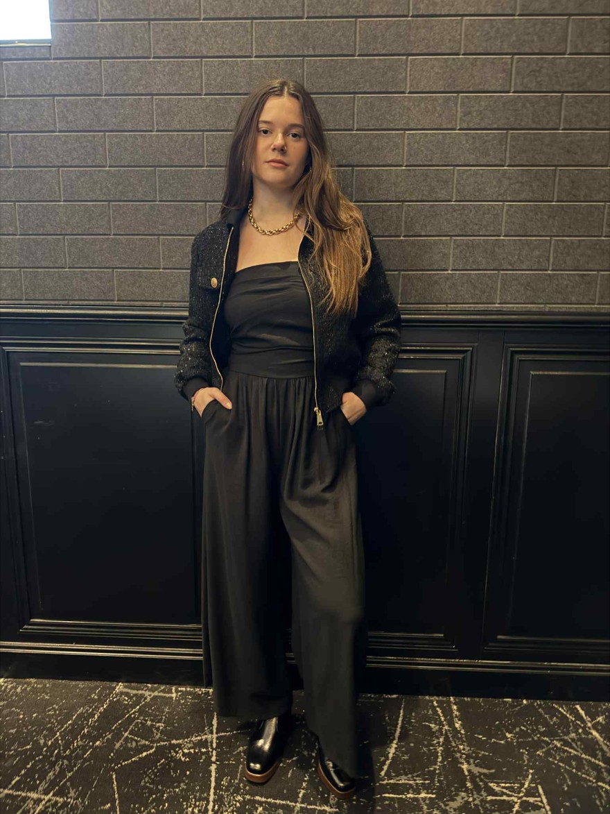 Bombers Tweed Pailleté HF – Noir texturé et détails dorés | Marina & Paloma