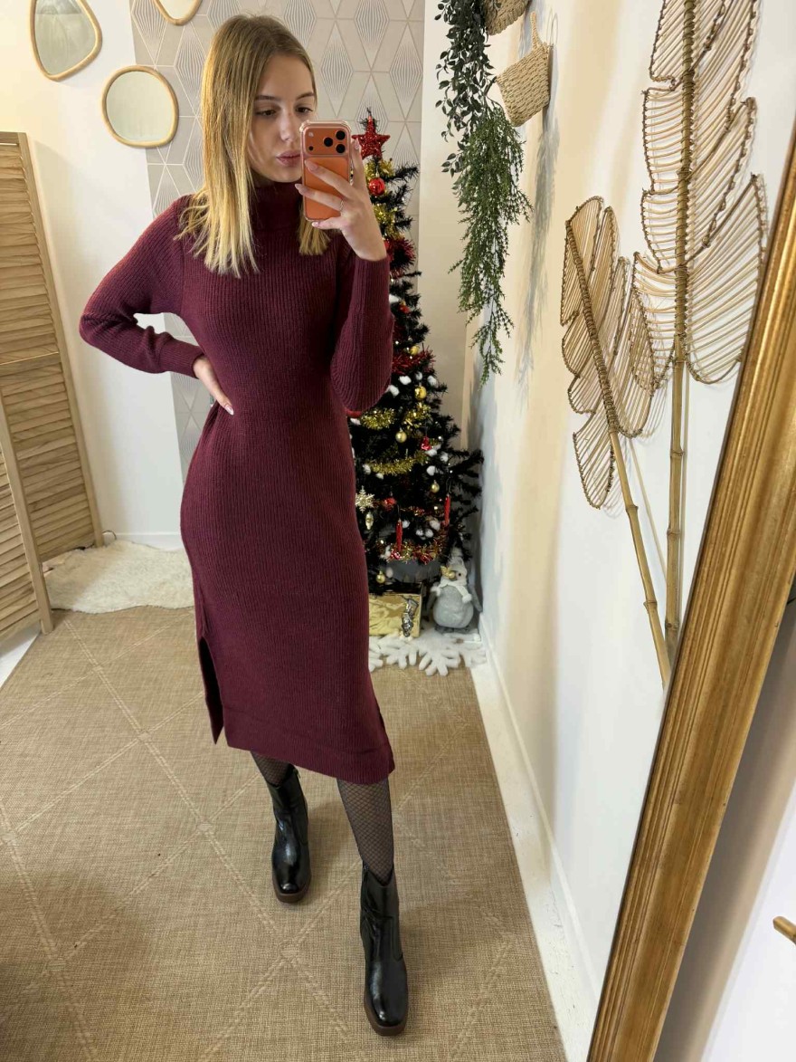Robe longue bordeaux en maille | Marina & Paloma