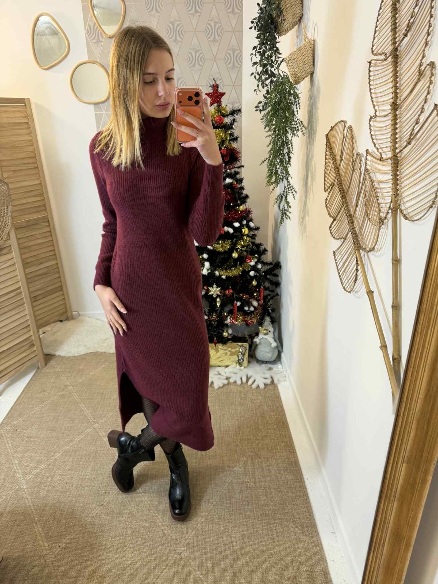 Robe longue bordeaux en maille | Marina & Paloma