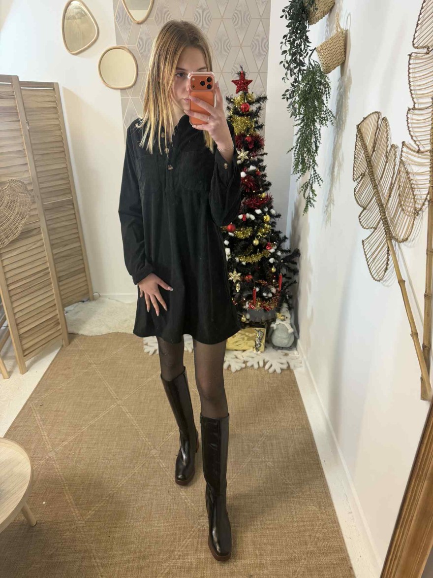 Robe en velours côtelé élégante courte | Marina & Paloma