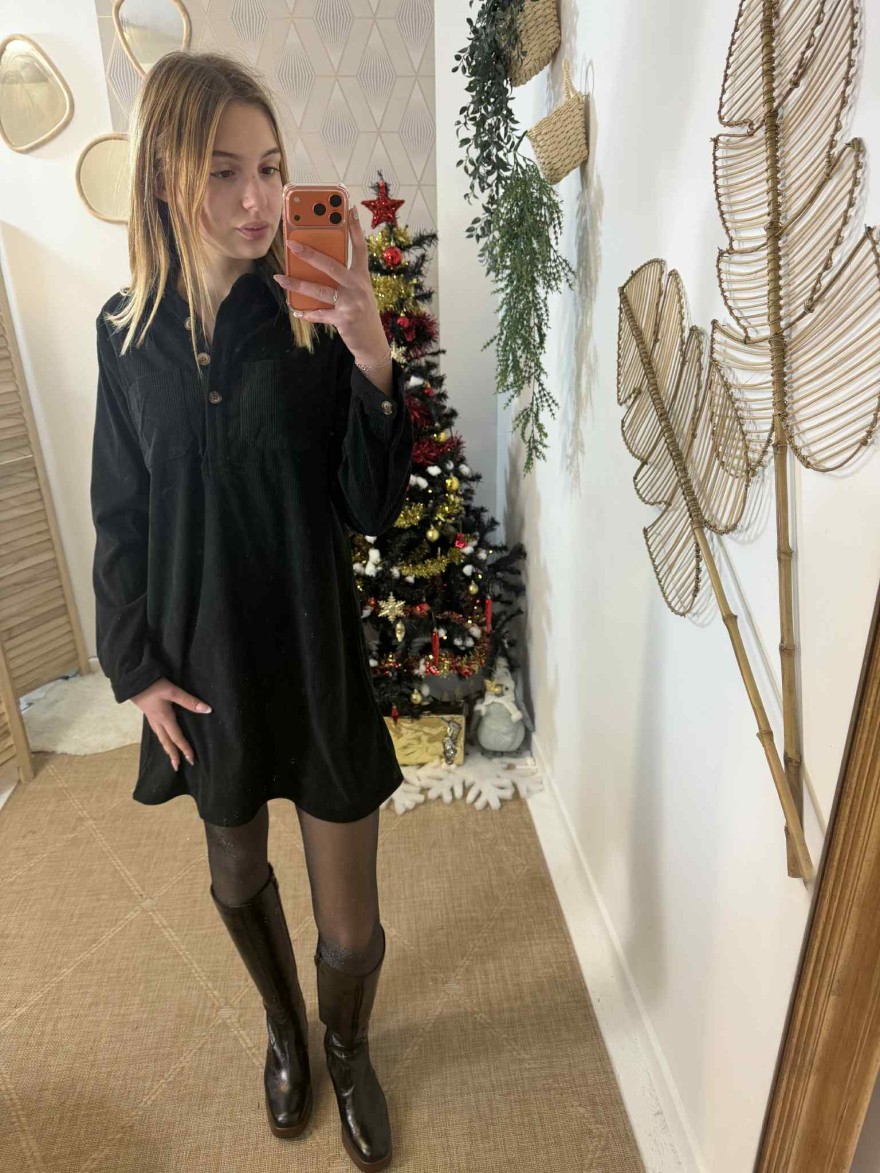 Robe en velours côtelé élégante courte | Marina & Paloma