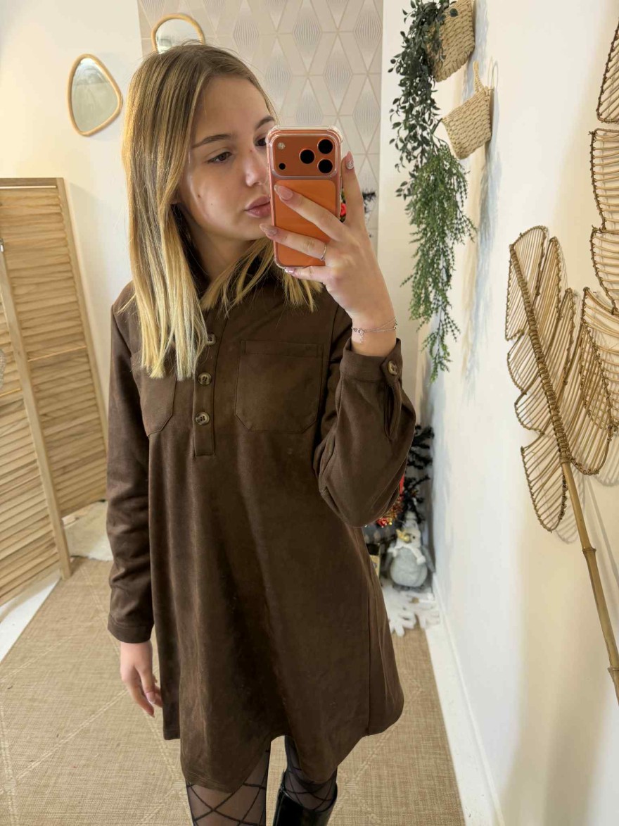 Robe Maelle Suédine marron chic et confortable | Marina & Paloma