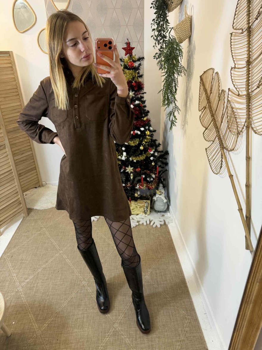 Robe Maelle Suédine marron chic et confortable | Marina & Paloma