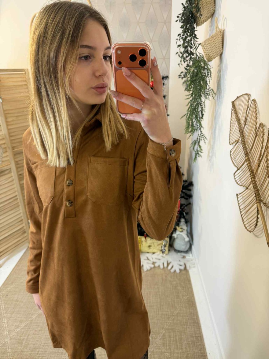 Robe Maelle Suédine camel chic et fluide | Marina & Paloma
