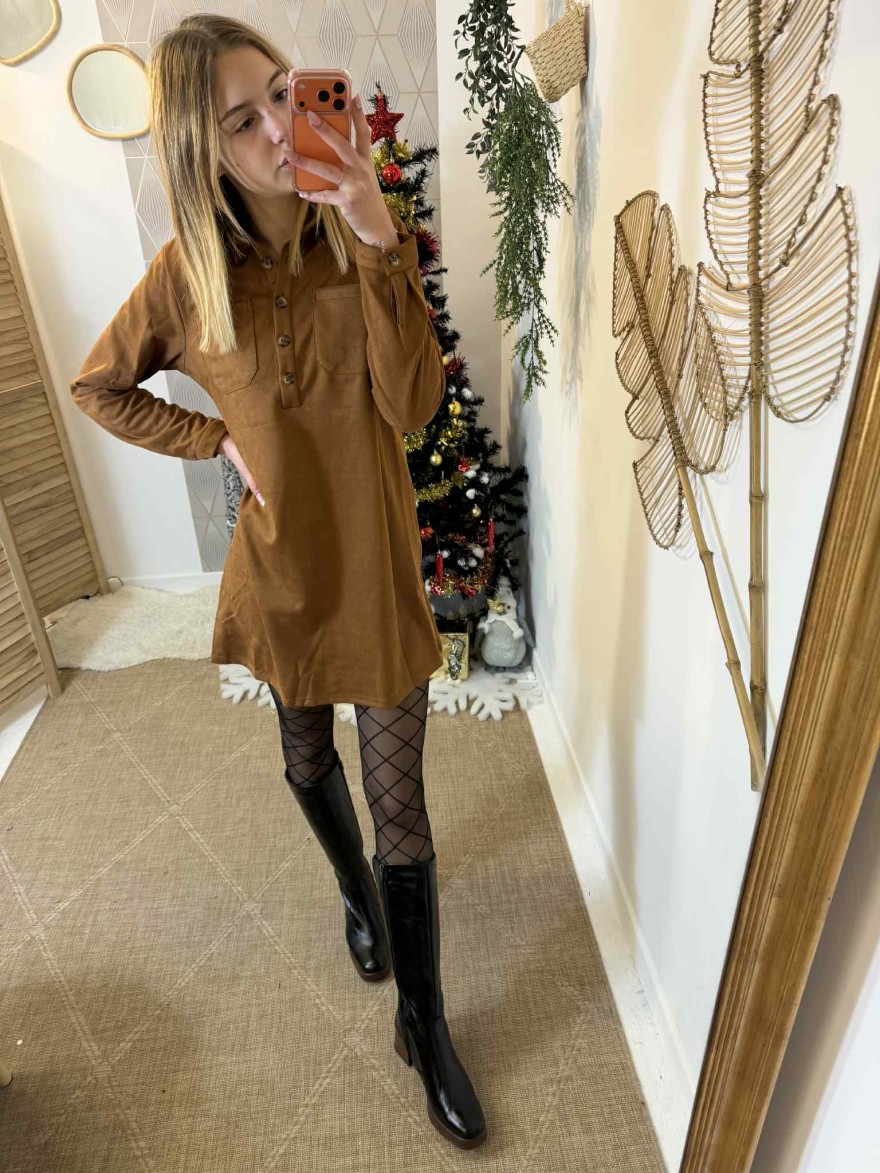 Robe Maelle Suédine camel chic et fluide | Marina & Paloma