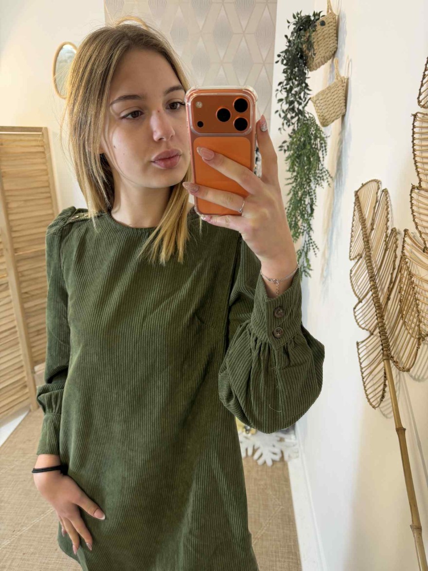 Robe en velours côtelé vert kaki | Marina & Paloma
