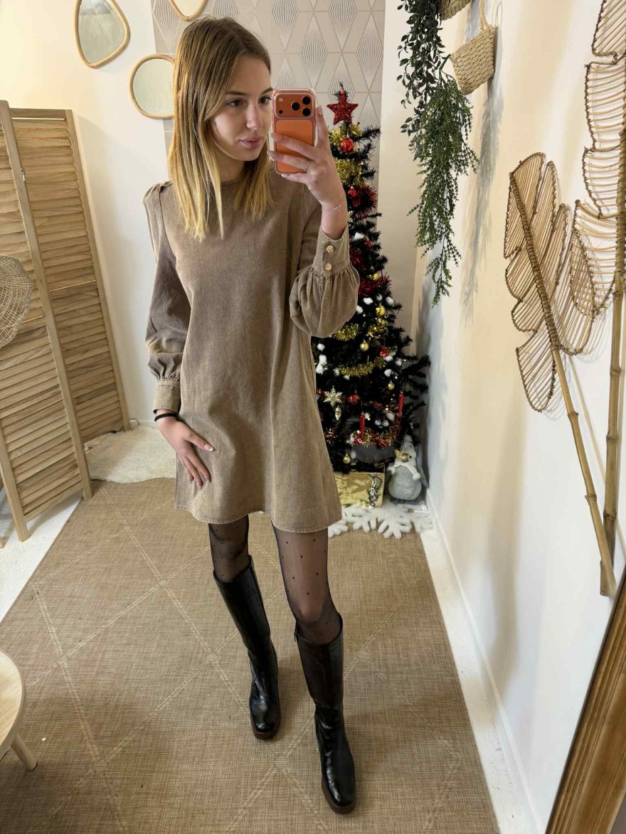Robe en velours côtelé beige | Marina & Paloma